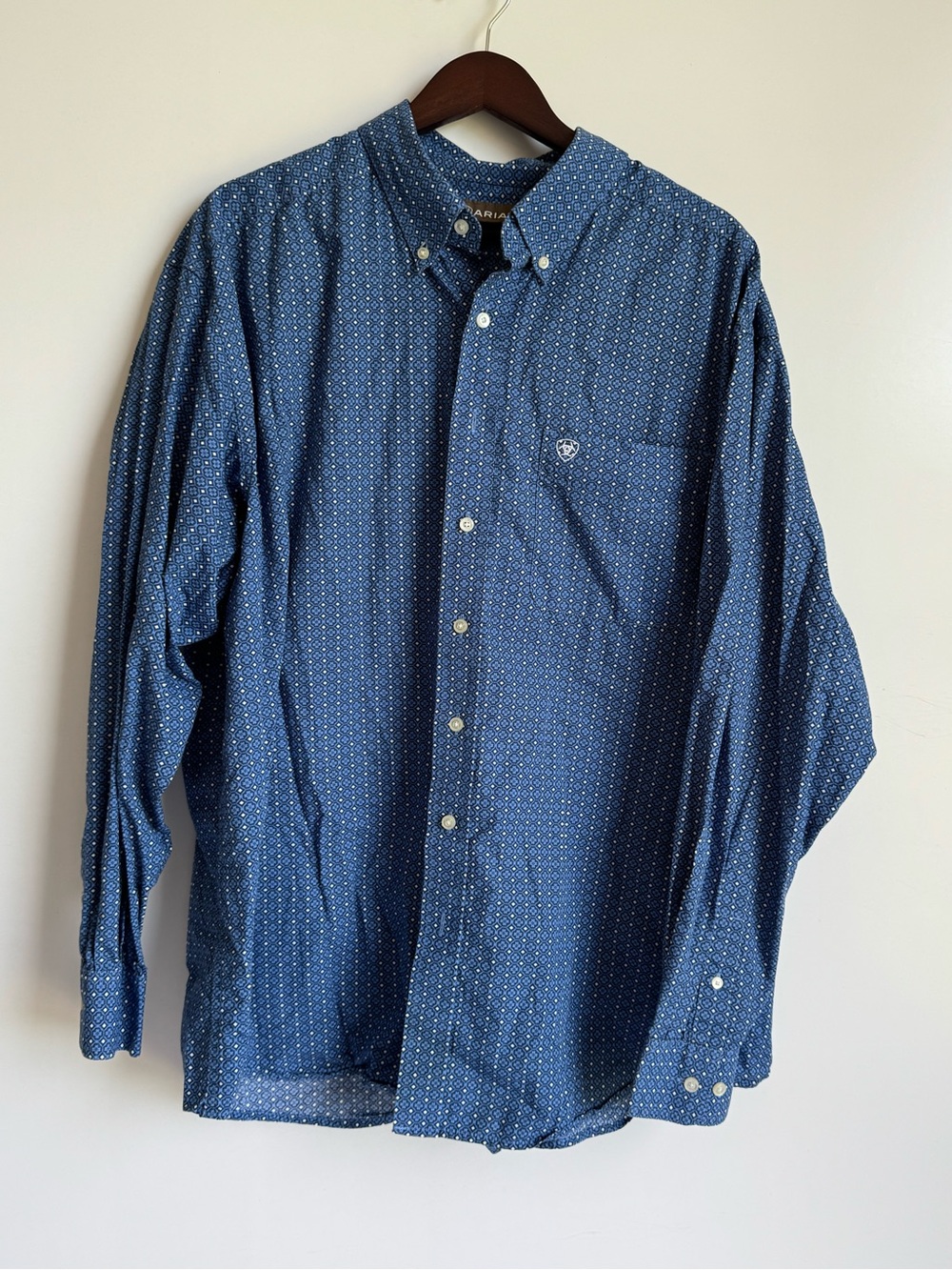 Ariat cotton western shirt men XXL blue Birds Eye star western button down farm